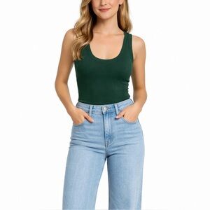 Zara Green Forest Ribbed Scoop Neck Sleeveless Stretch Pullover Top M